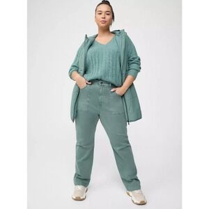 Torrid Pants Womens 12R High Rise Utility Straight Green Stretch Twill